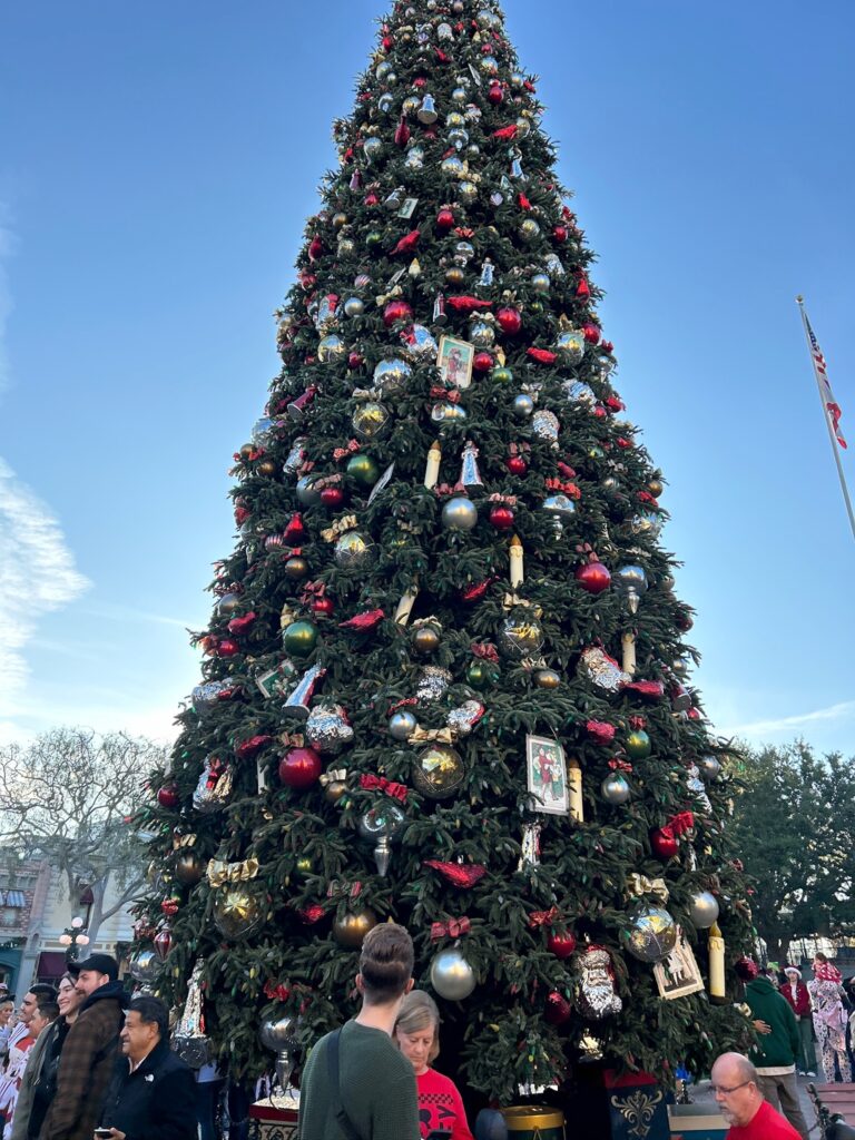 Decorations on Main Street, Disneyland during the festive season