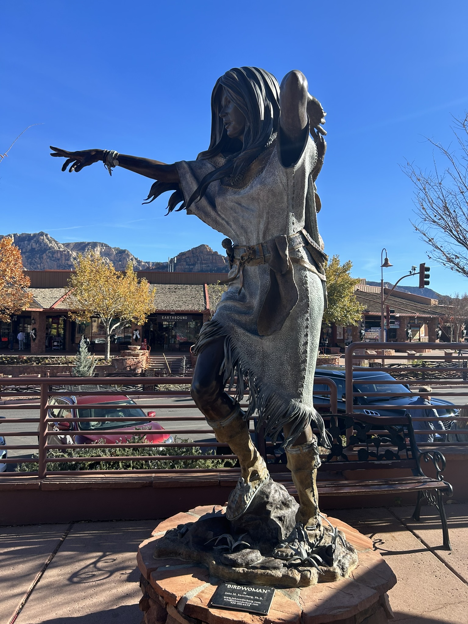 View of a statue in Old Town Sedona - Arizona's Red Rock Country